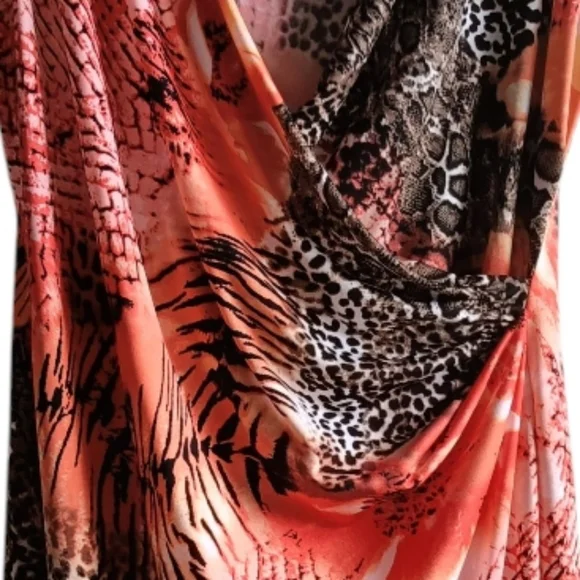 L🌞Elegant Animal Print Midi Faux Wrap Dress - Multicolor - Picture 5 of 8